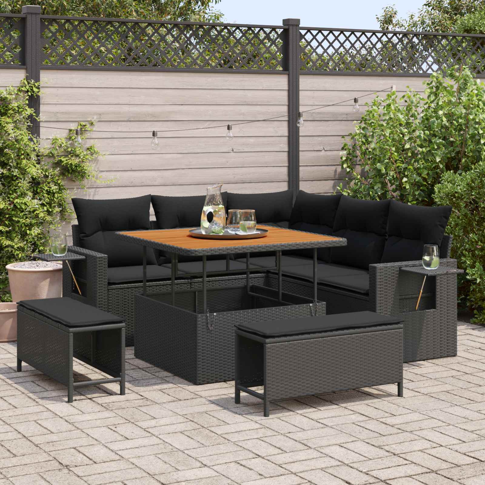 Gartensofa-set mit Kissen 8 pcs Schwarz Poly-Rattan