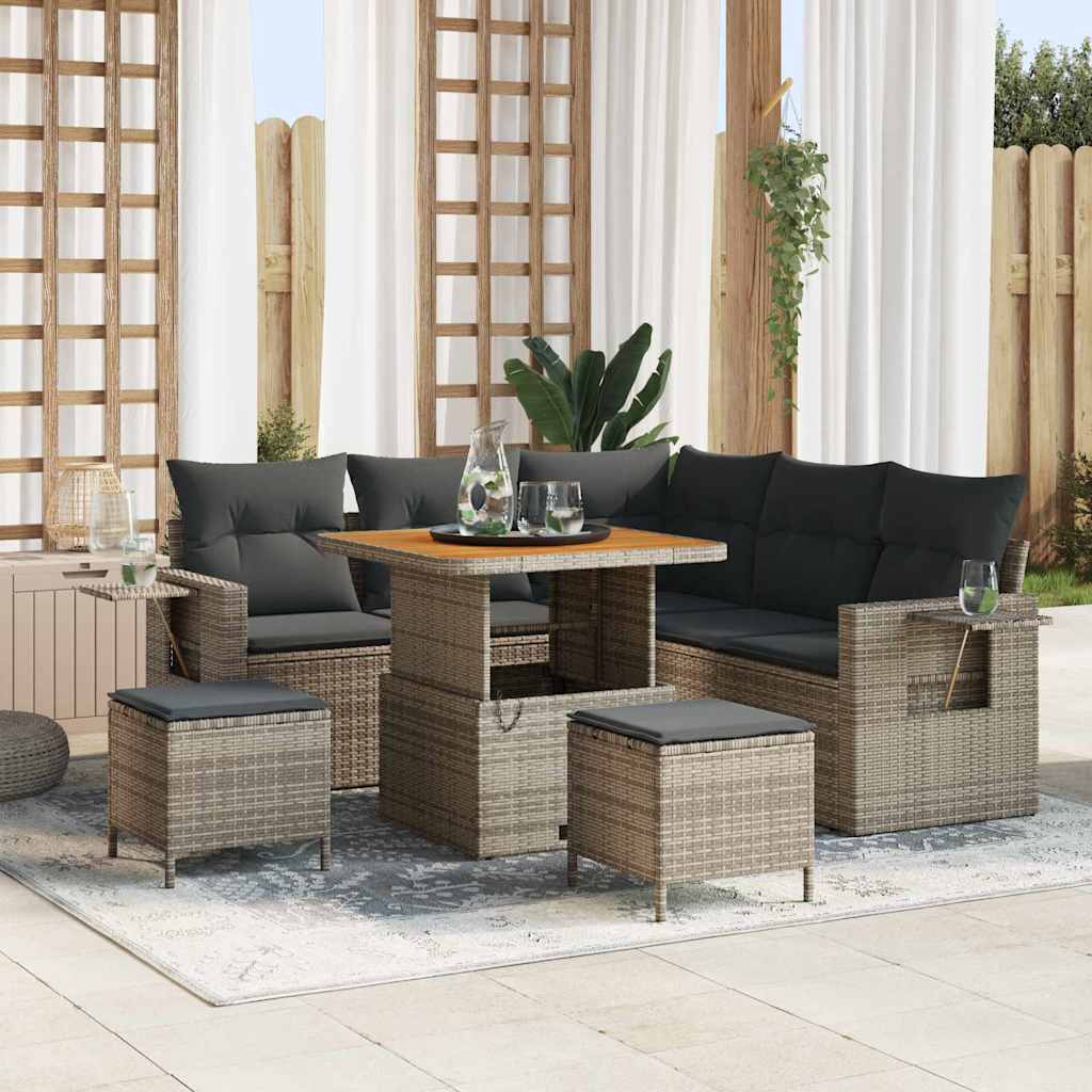 Gartensofa-set mit Kissen 8 pcs Grau Poly-Rattan