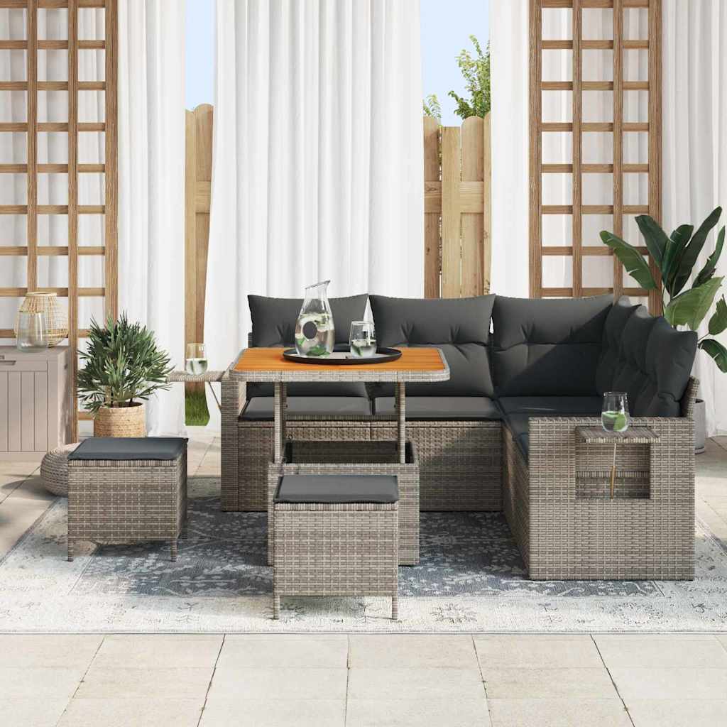 Gartensofa-set mit Kissen 8 pcs Grau Poly-Rattan