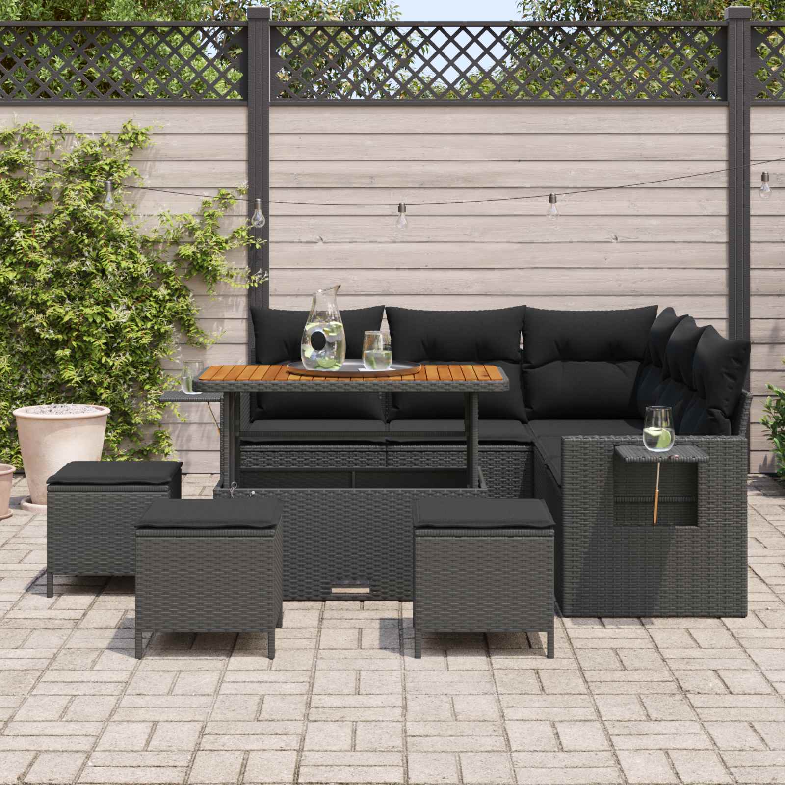 Gartensofa-set mit Kissen 9 pcs Schwarz Poly-Rattan