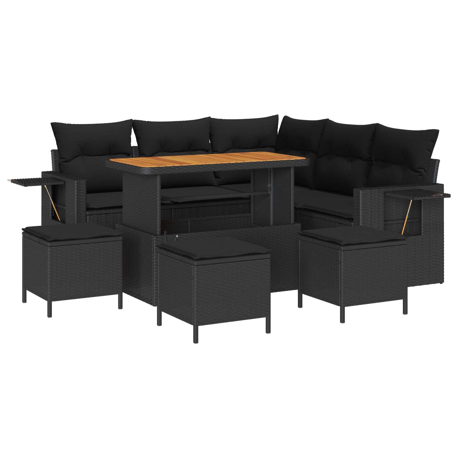 Gartensofa-set mit Kissen 9 pcs Schwarz Poly-Rattan