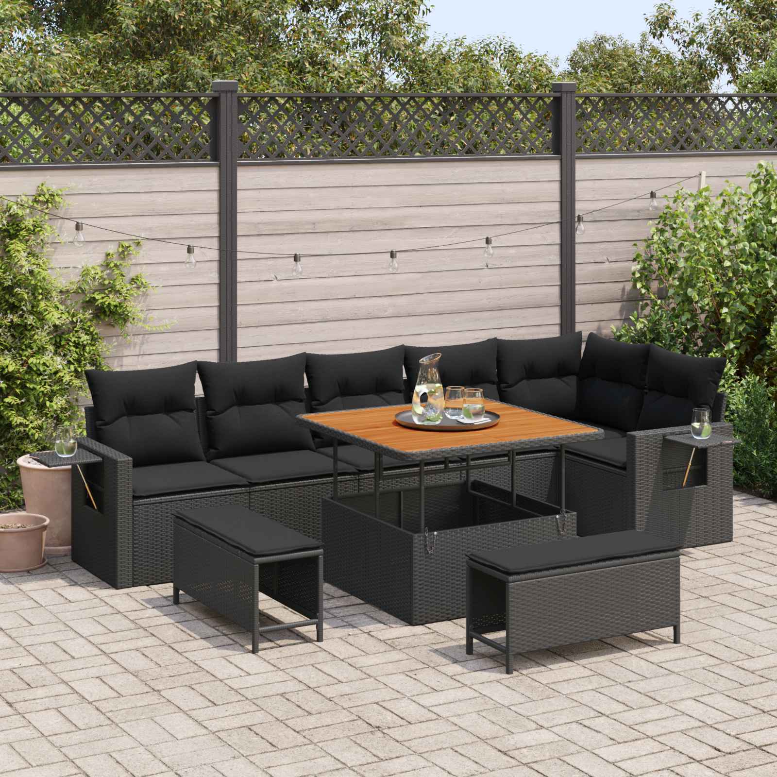Gartensofa-set 9 pcs Schwarz Poly-Rattan