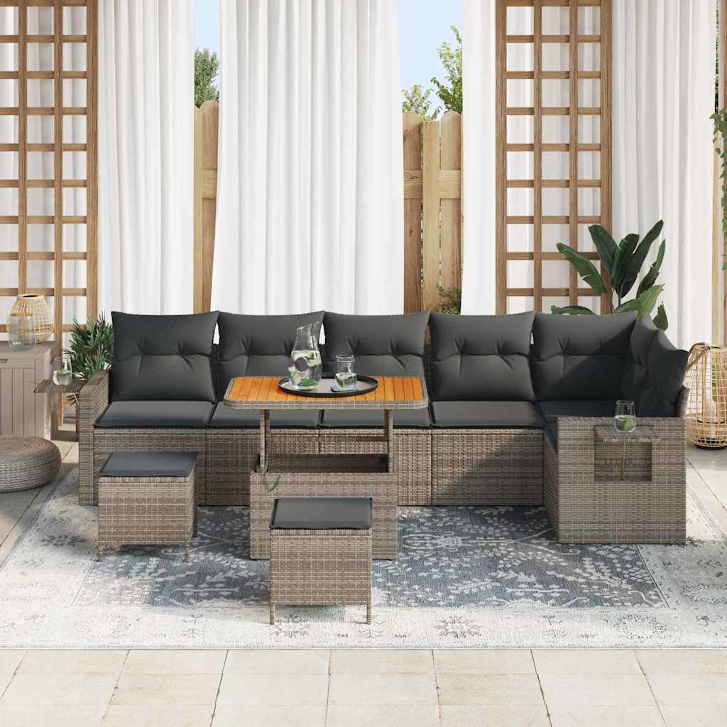 Gartensofa-set 9 pcs Grau Poly-Rattan