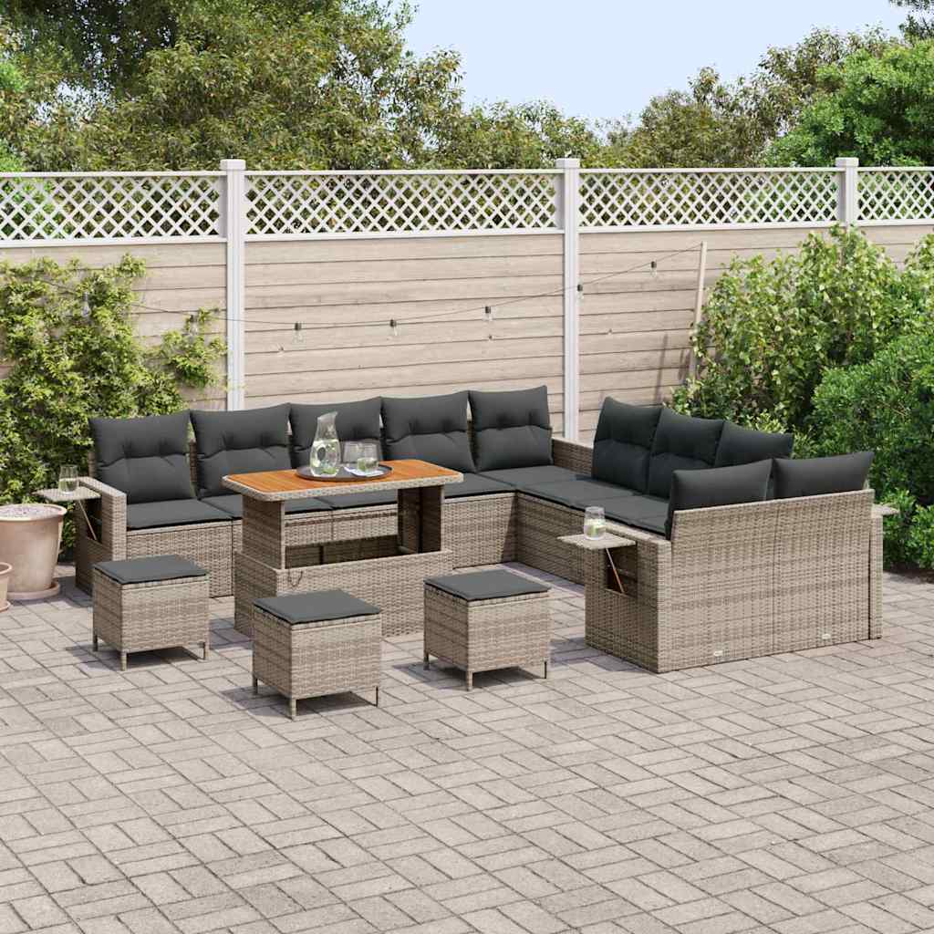 Gartensofa-set 14 pcs Grau Poly-Rattan