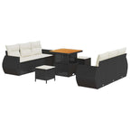 Gartensofa-set mit Kissen 9 pcs Schwarz Poly-Rattan
