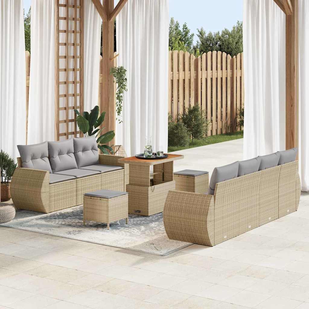 Gartensofa-set mit Kissen mit Speicher 10 pcs Beige Poly-Rattan