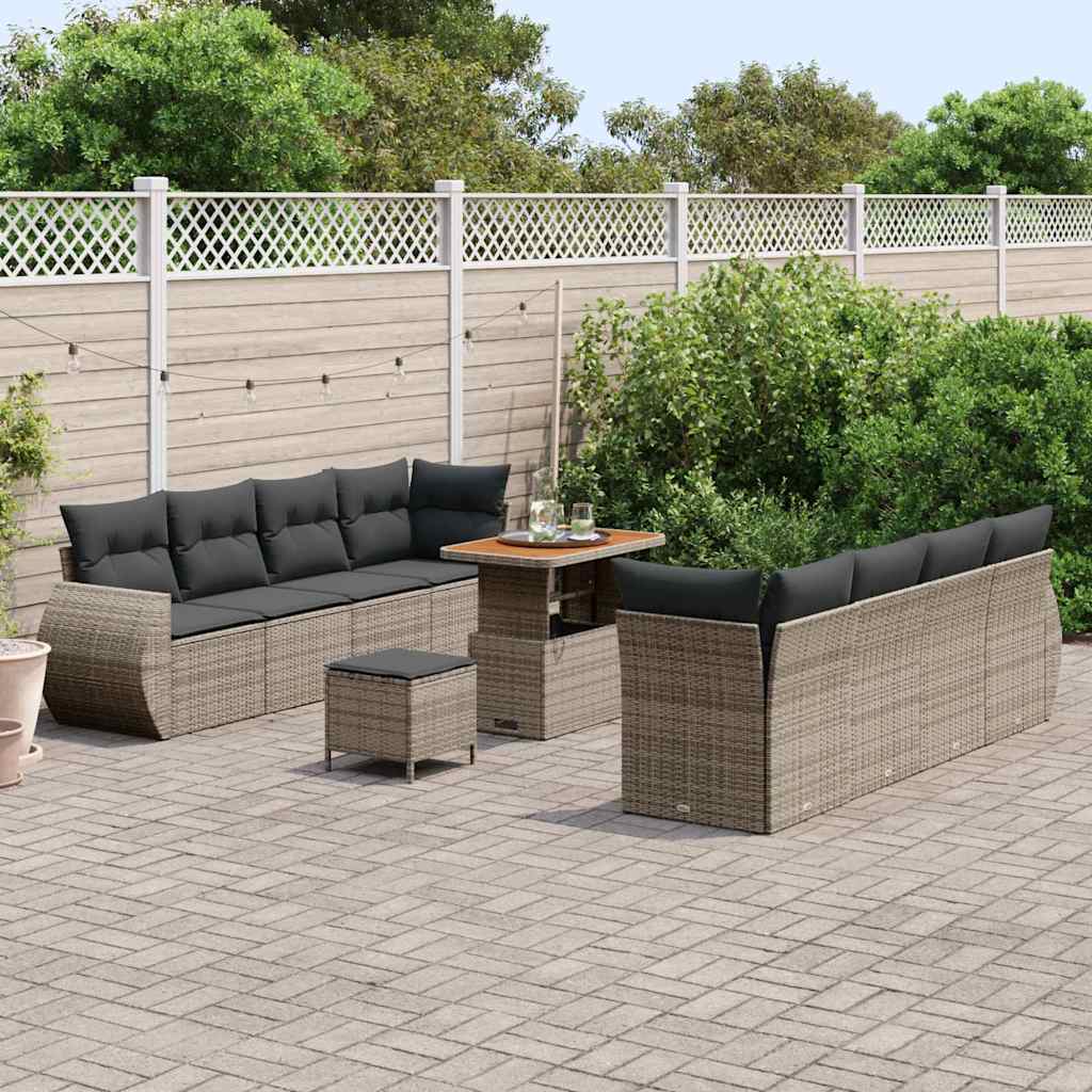Gartensofa-set mit Kissen mit Speicher 11 pcs Grau Poly-Rattan