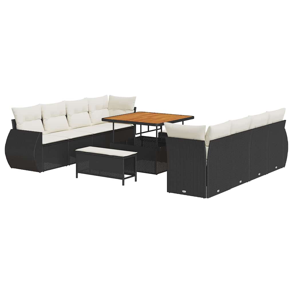Gartensofa-set mit Kissen 11 pcs Schwarz Poly-Rattan