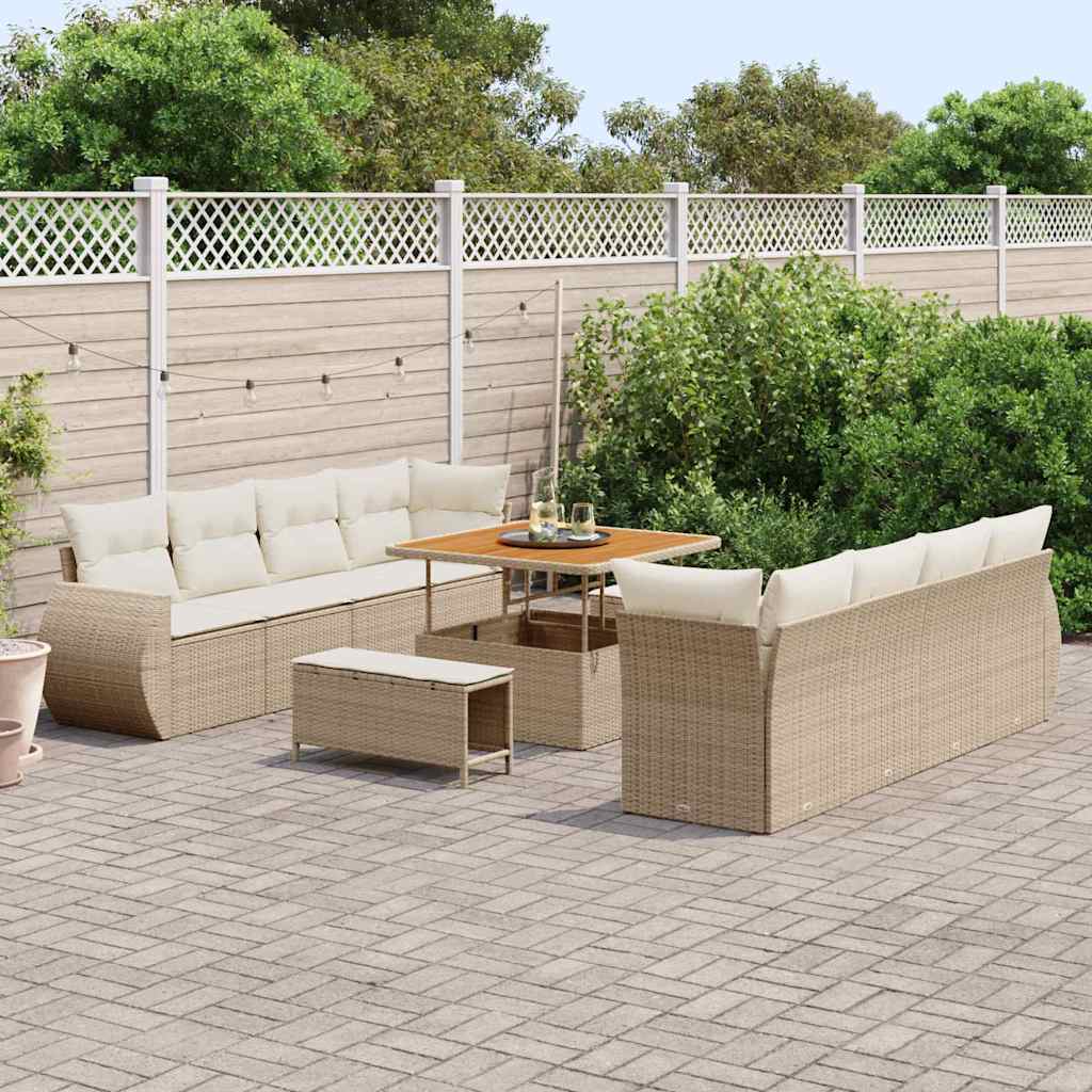 Gartensofa-set mit Kissen mit Speicher 11 pcs Beige Poly-Rattan