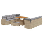 Gartensofa-set mit Kissen mit Speicher 11 pcs Beige Poly-Rattan