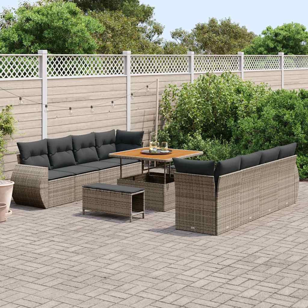 Gartensofa-set mit Kissen mit Speicher 11 pcs Grau Poly-Rattan