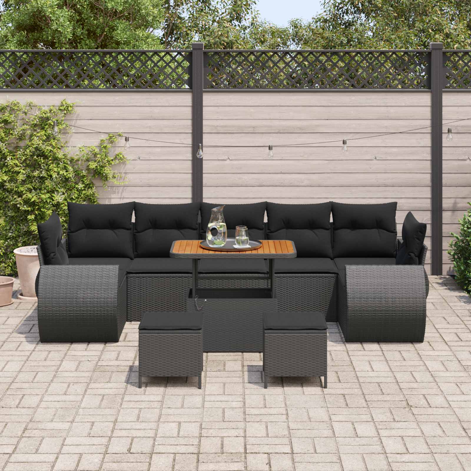 Gartensofa-set 10 pcs Schwarz Poly-Rattan
