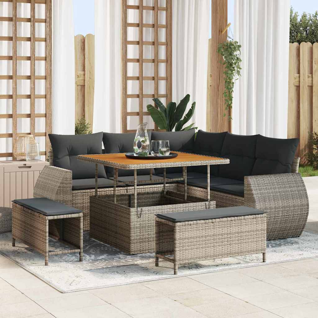 Gartensofa-set 8 pcs Grau Poly-Rattan