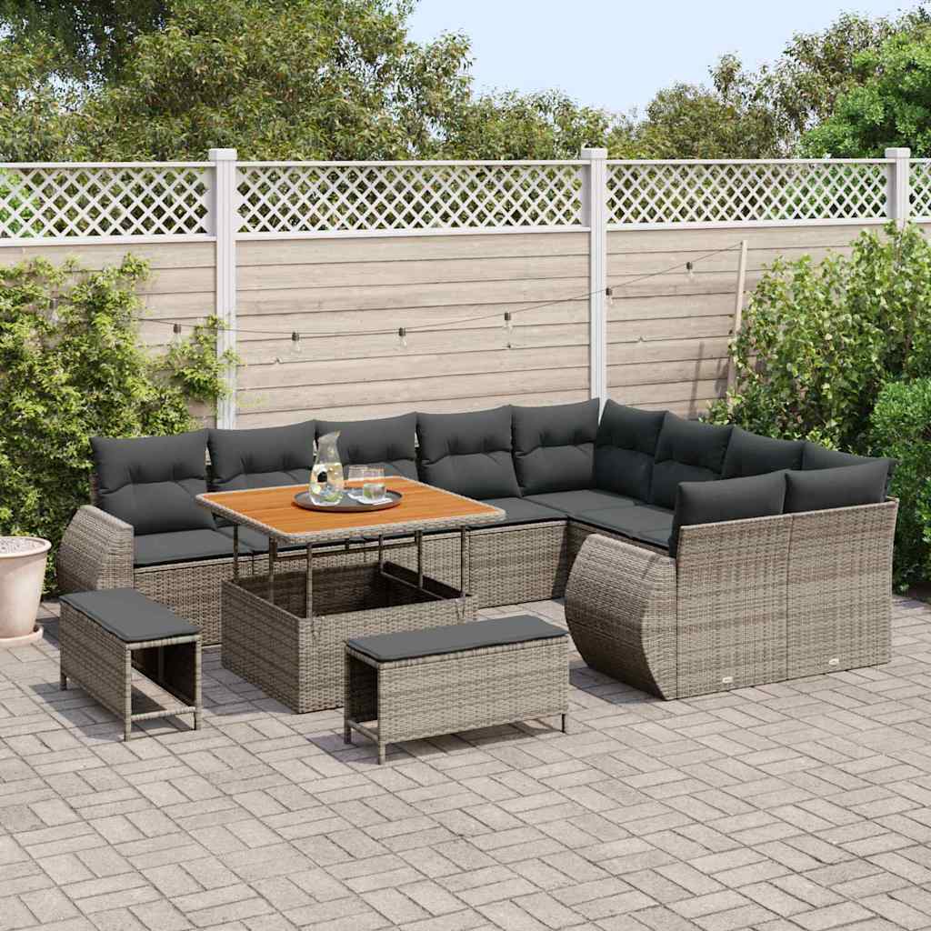 Gartensofa-set 12 pcs Grau Poly-Rattan