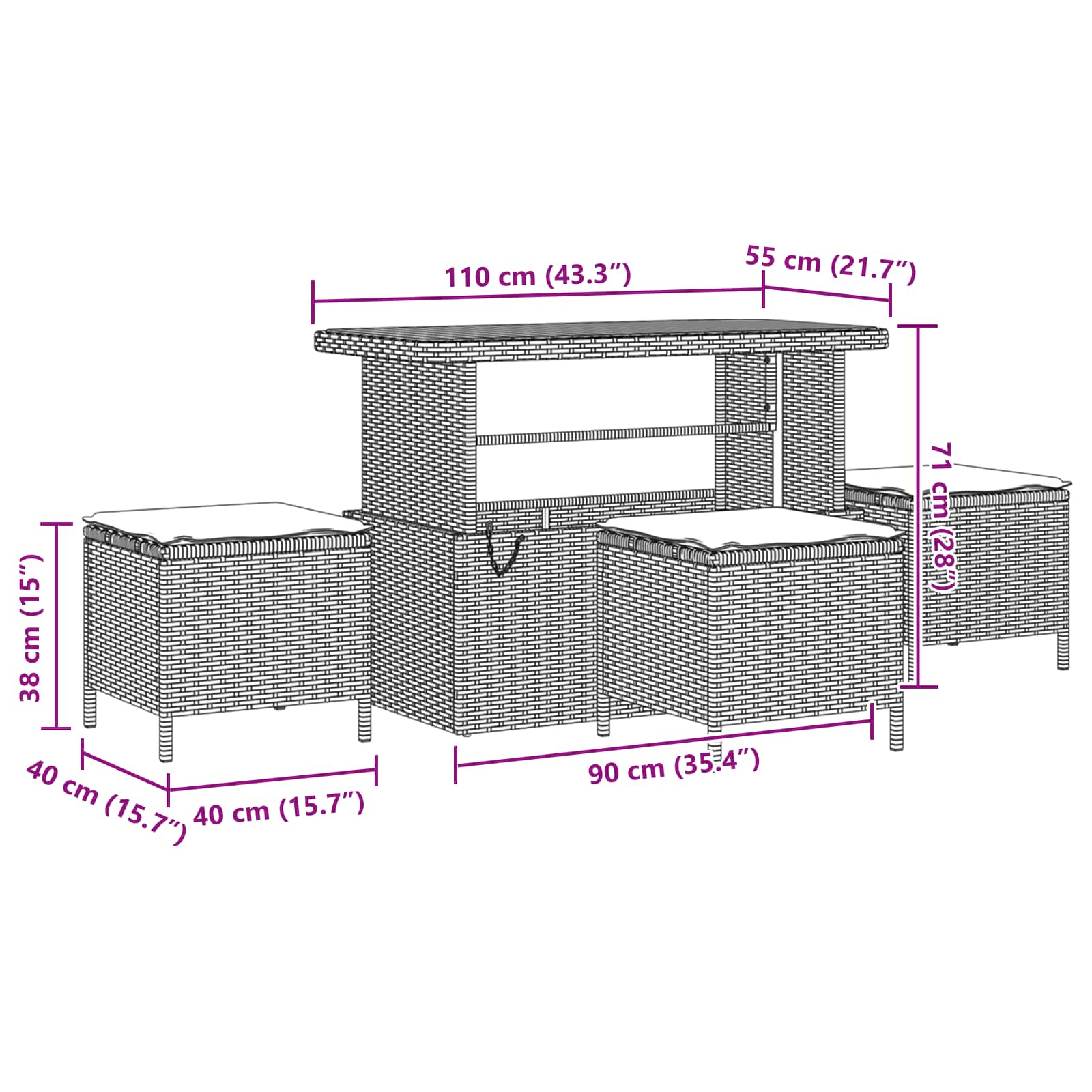 Gartensofa-set 13 pcs Schwarz Poly-Rattan