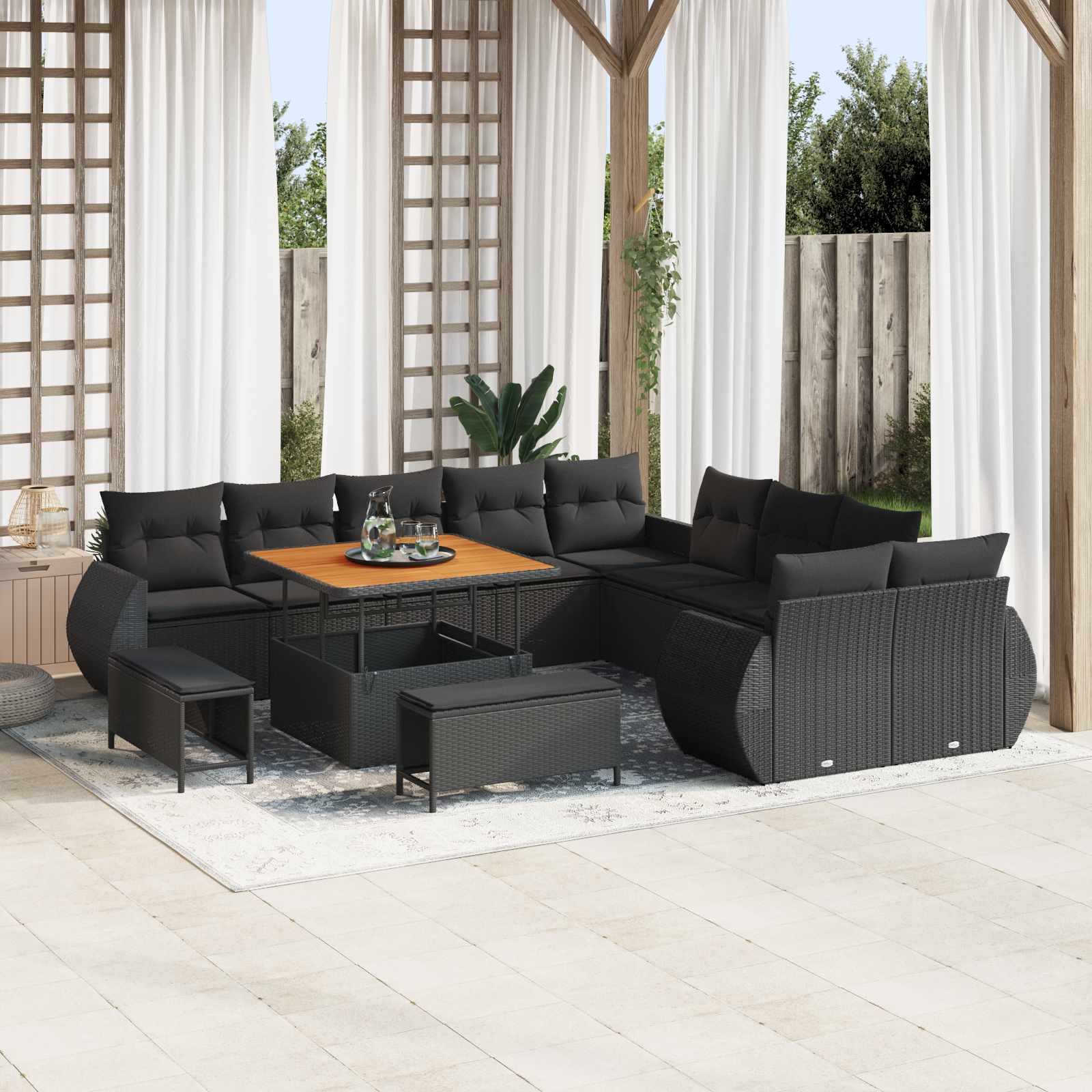 Gartensofa-set 13 pcs Schwarz Poly-Rattan