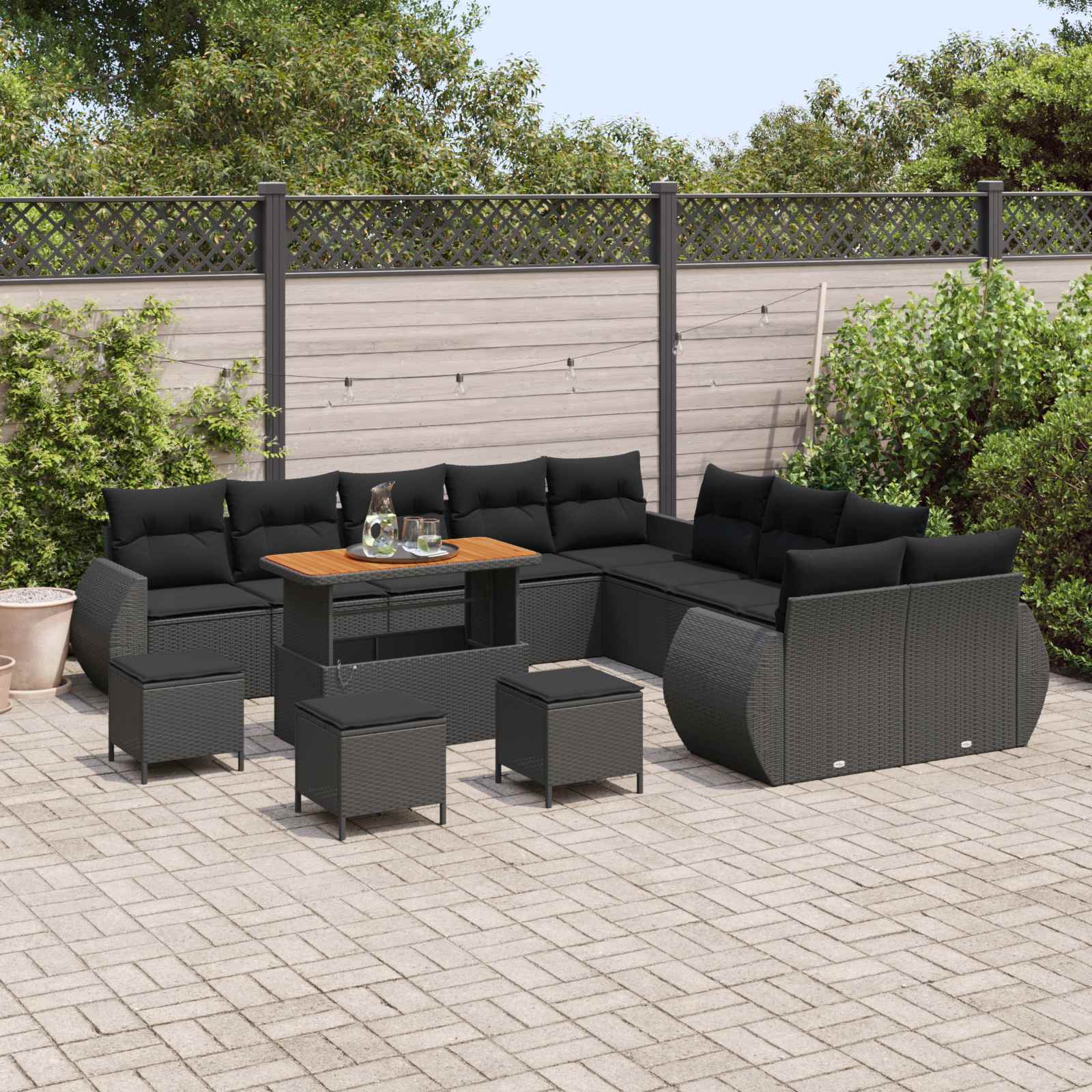 Gartensofa-set 14 pcs Schwarz Poly-Rattan