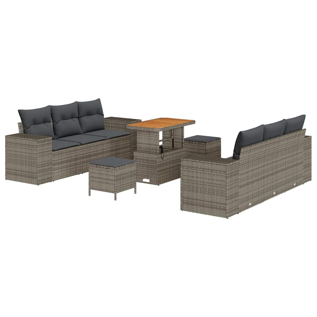 Garten-Sofa-Set mit Speicher 9 pcs Grau Poly Rattan