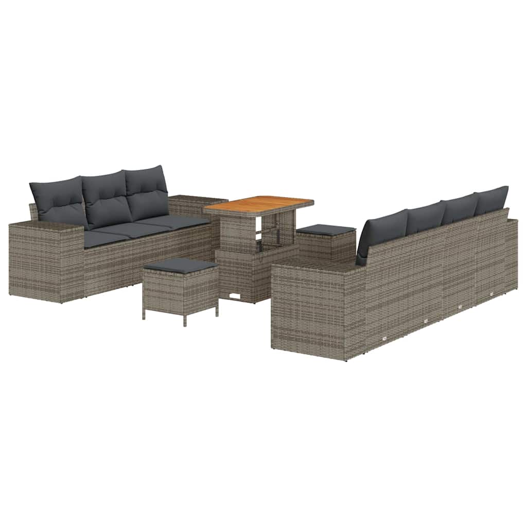 Gartensofa-set mit Kissen 10 pcs Grau Poly-Rattan