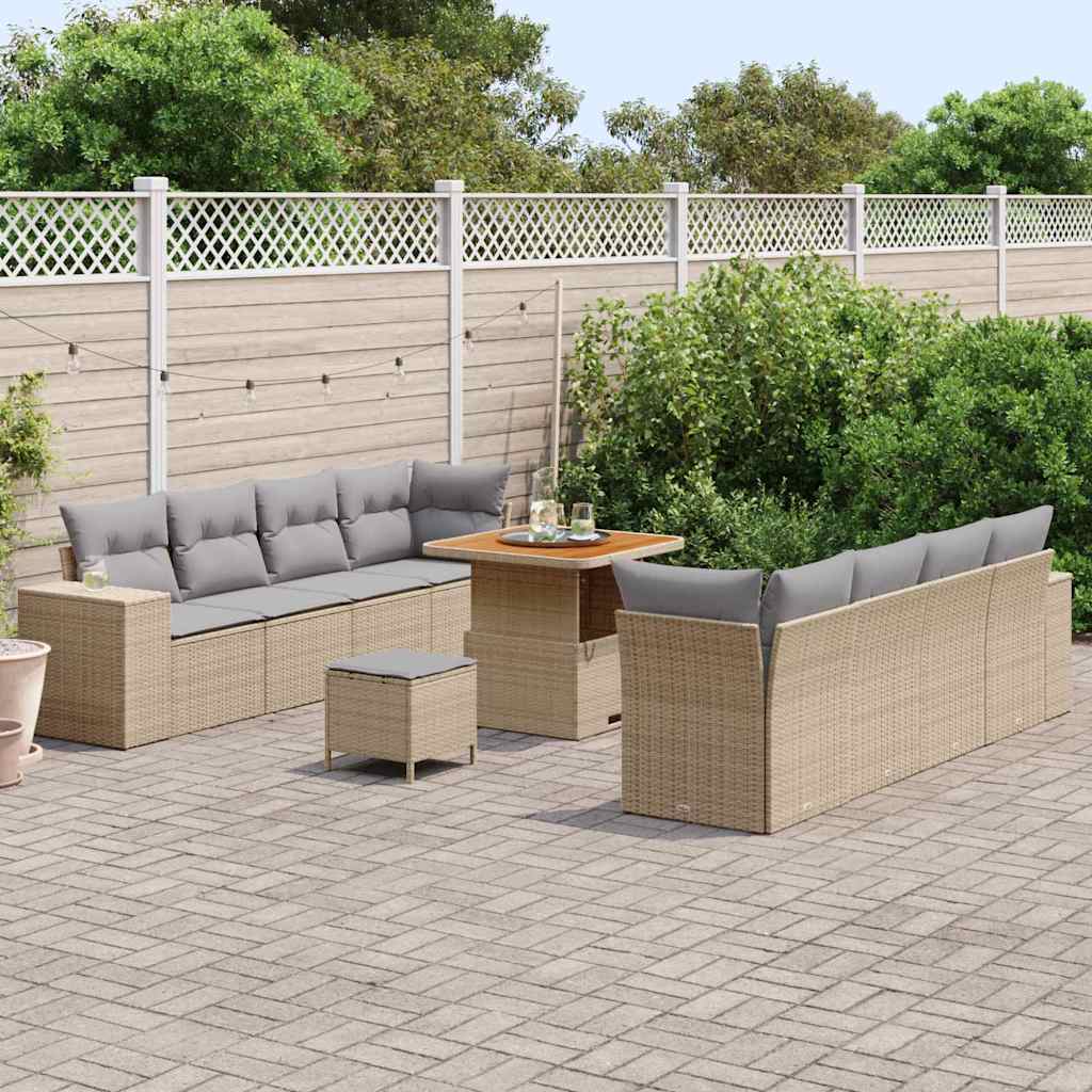 Gartensofa-set mit Kissen 11 pcs Beige Poly-Rattan