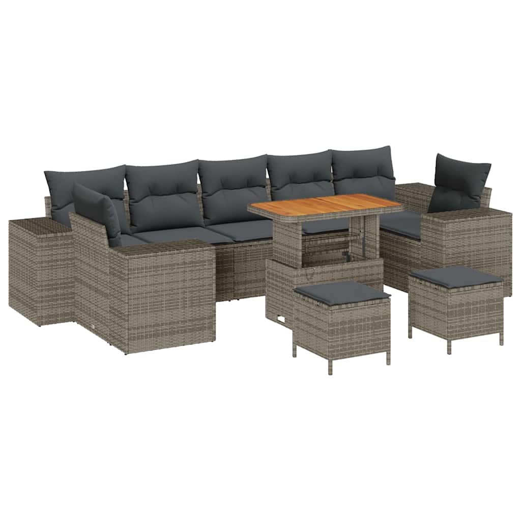 Garten-Sofa-Set 10 pcs Grau Poly-Rattan
