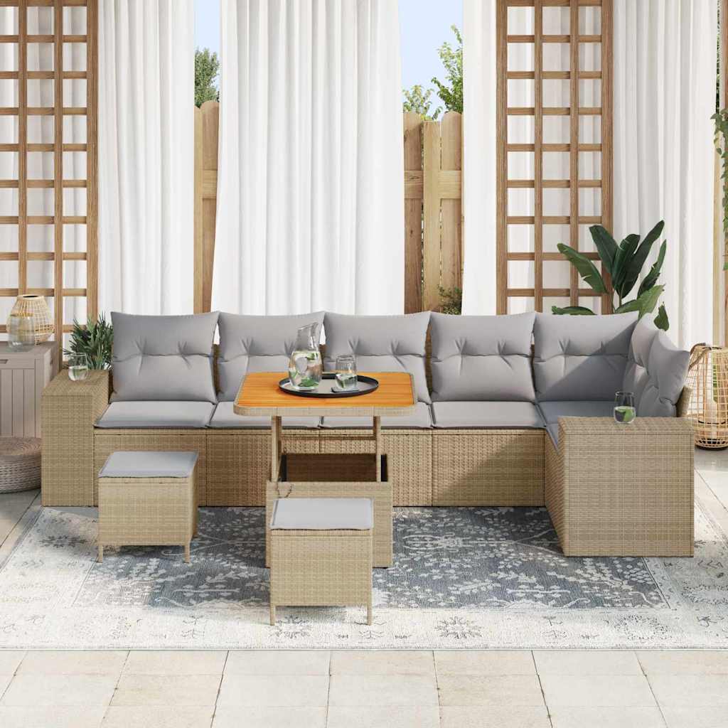 Gartensofa-set mit Kissen 9 pcs Beige Poly-Rattan
