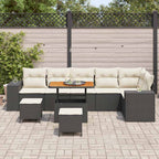 Gartensofa-set mit Kissen 9 pcs Schwarz Poly-Rattan