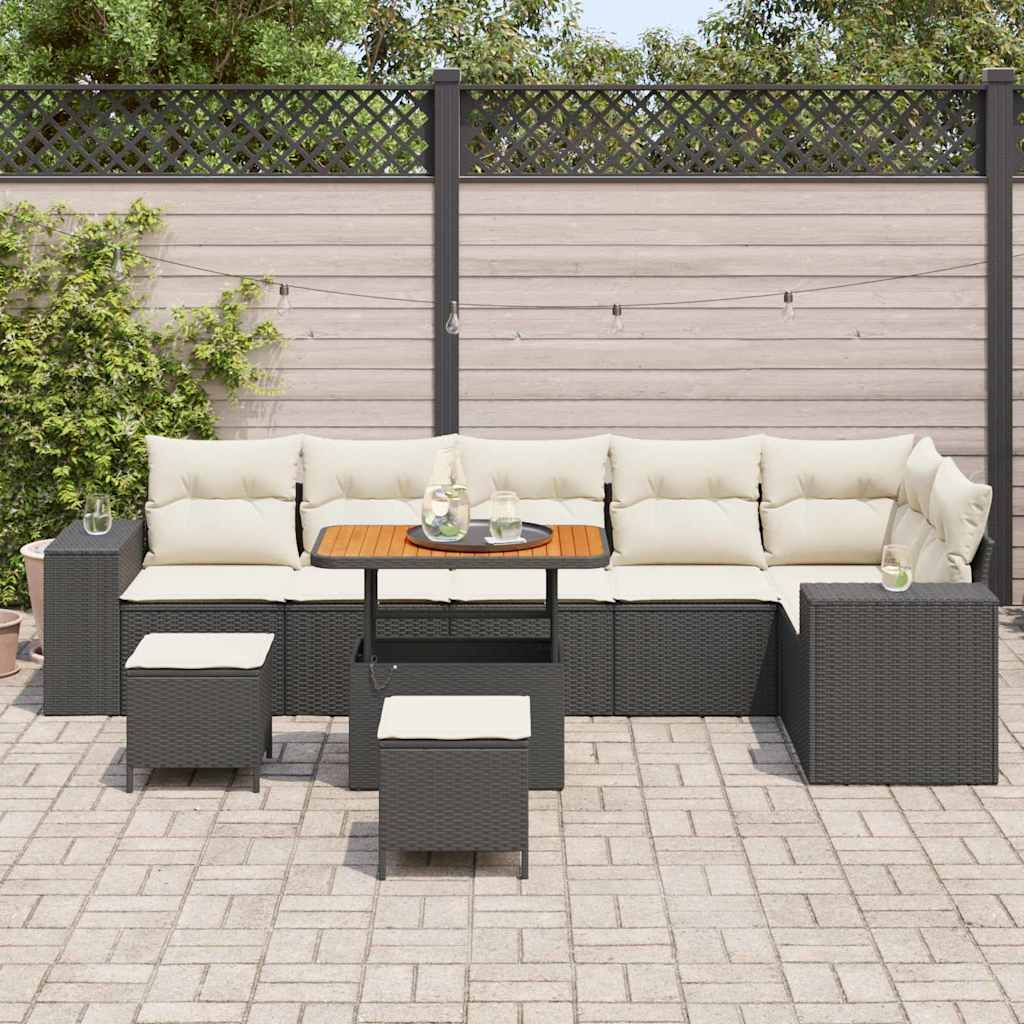 Gartensofa-set mit Kissen 9 pcs Schwarz Poly-Rattan