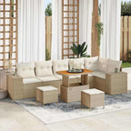 Gartensofa-set mit Kissen 9 pcs Beige Poly-Rattan