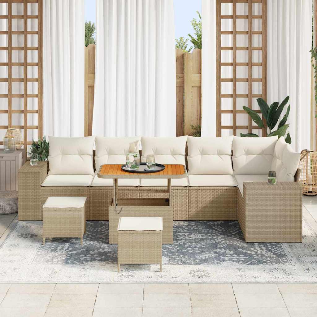 Gartensofa-set mit Kissen 9 pcs Beige Poly-Rattan