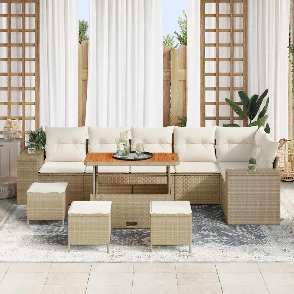 Garten-Sofa-Set 10 pcs Beige Poly-Rattan