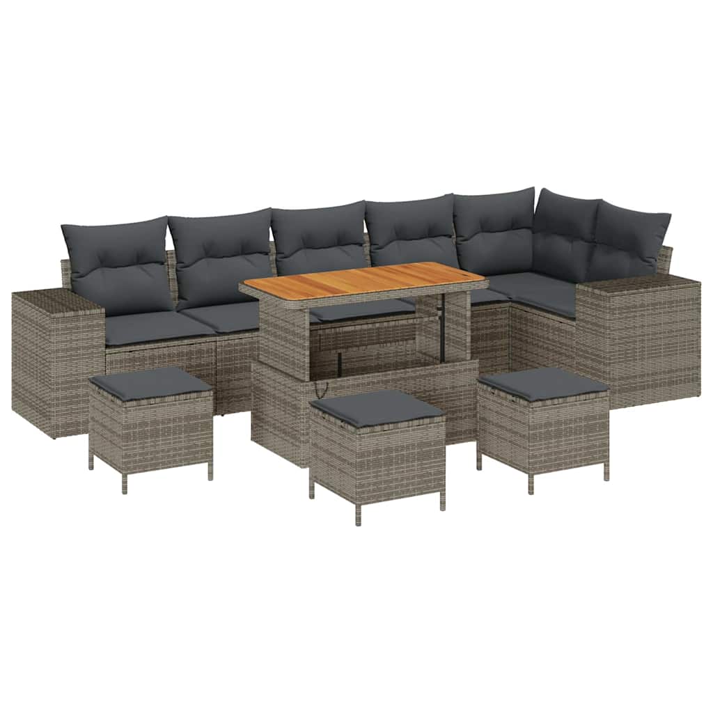 Garten-Sofa-Set 10 pcs Grau Poly-Rattan