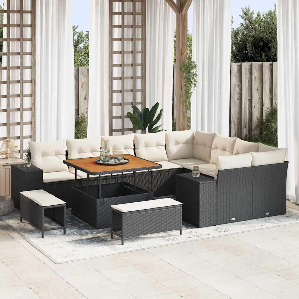 Gartensofa-set mit Kissen 12 pcs Schwarz Poly-Rattan