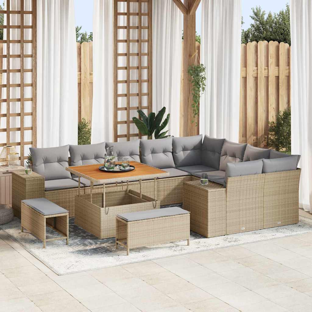 Gartensofa-set mit Kissen 12 pcs Beige Poly-Rattan