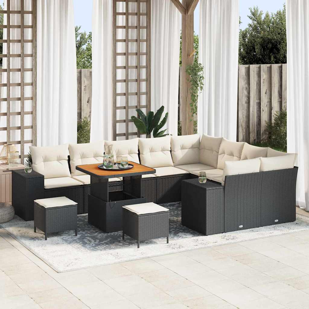 Gartensofa-set mit Kissen 12 pcs Schwarz Poly-Rattan