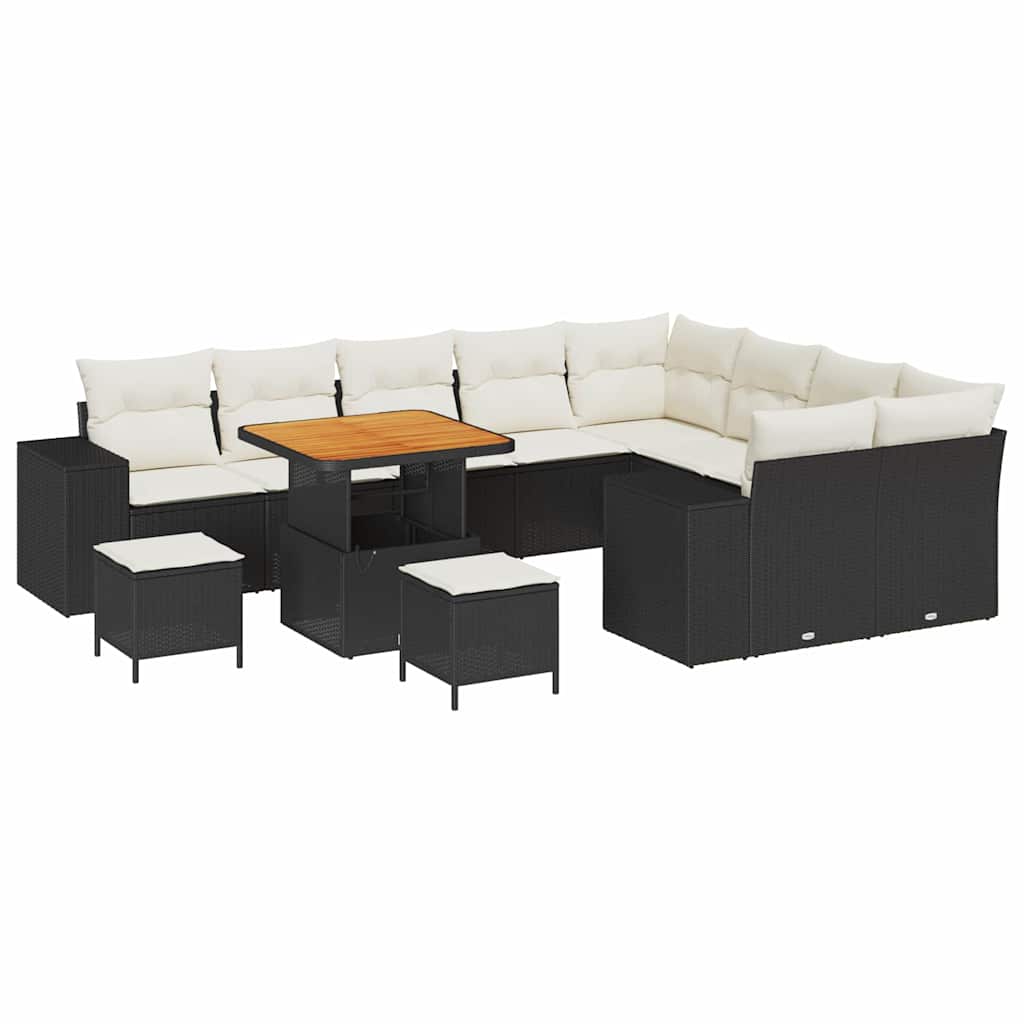 Gartensofa-set mit Kissen 12 pcs Schwarz Poly-Rattan