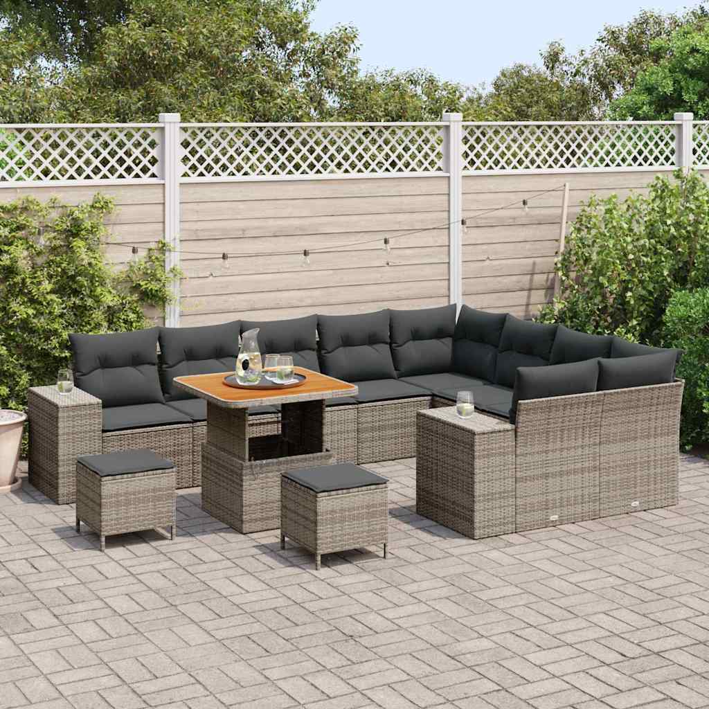Gartensofa-set mit Kissen 12 pcs Grau Poly-Rattan