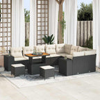 Gartensofa-set mit Kissen 12 pcs Schwarz Poly-Rattan
