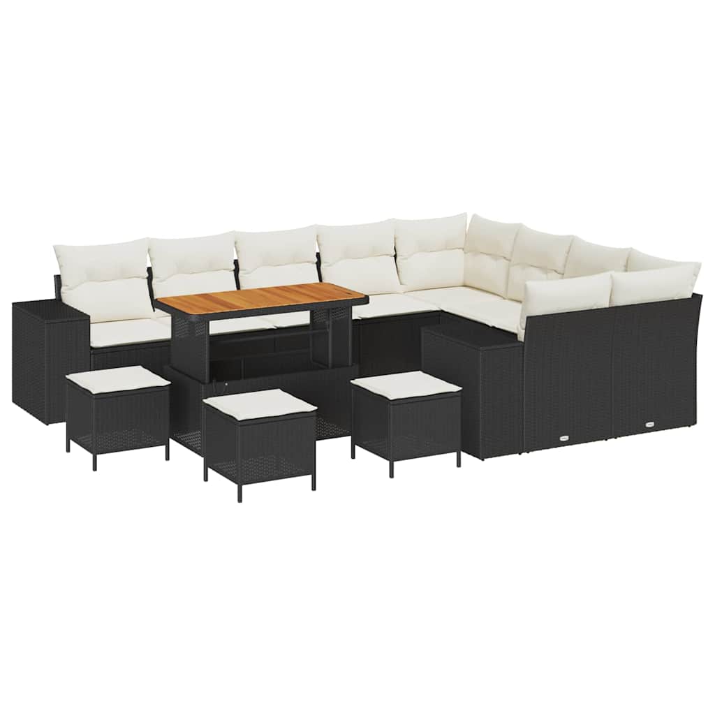 Gartensofa-set mit Kissen 13 pcs Schwarz Poly-Rattan