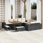 Gartensofa-set mit Kissen 13 pcs Schwarz Poly-Rattan