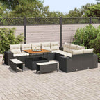 Gartensofa-set mit Kissen 13 pcs Schwarz Poly-Rattan