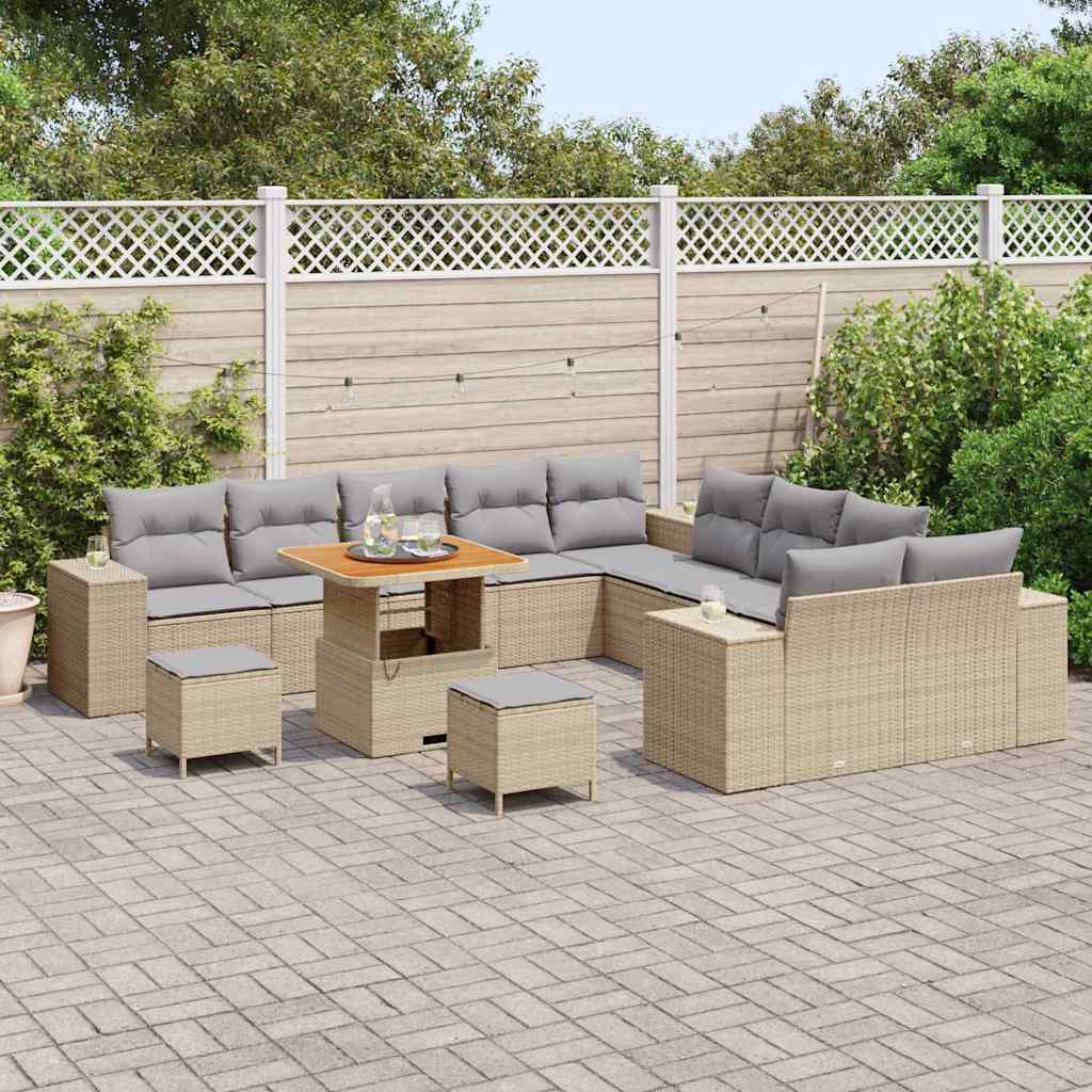 Gartensofa-set mit Kissen 13 pcs Beige Poly-Rattan