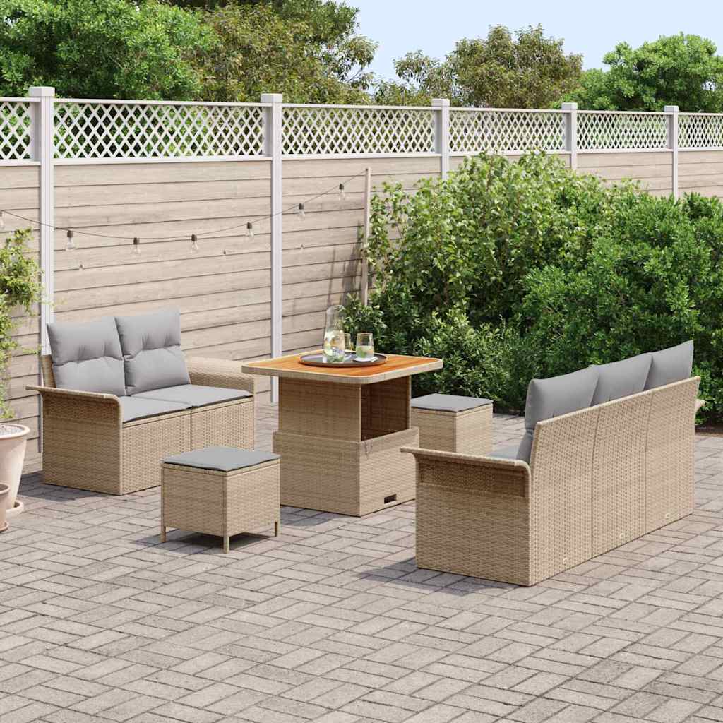 Gartensofa-set mit Kissen 8 pcs Beige Poly-Rattan