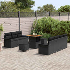 Gartensofa-set mit Kissen 10 pcs Schwarz Poly-Rattan