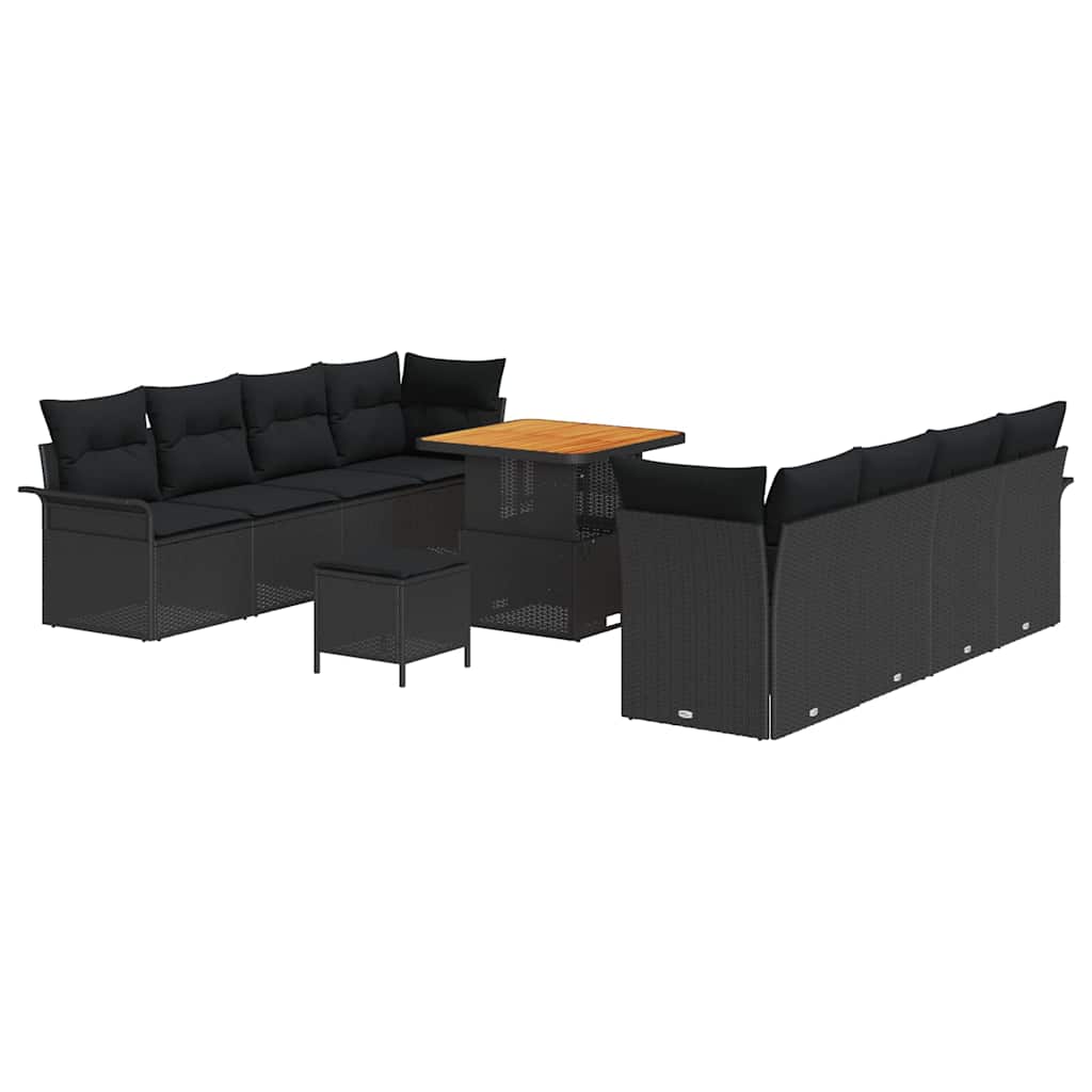 Gartensofa-set mit Kissen 11 pcs Schwarz Poly-Rattan
