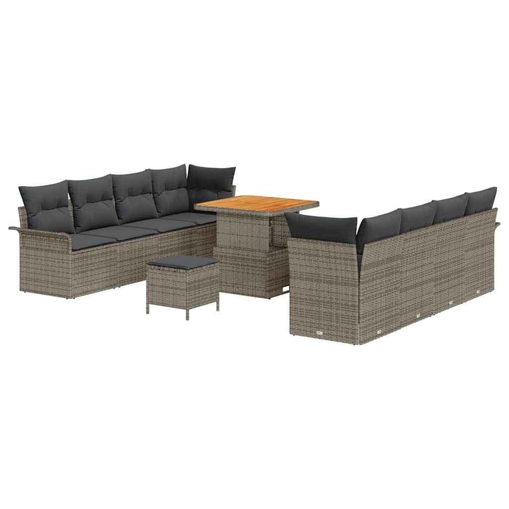 Gartensofa-set mit Kissen 11 pcs Grau Poly-Rattan