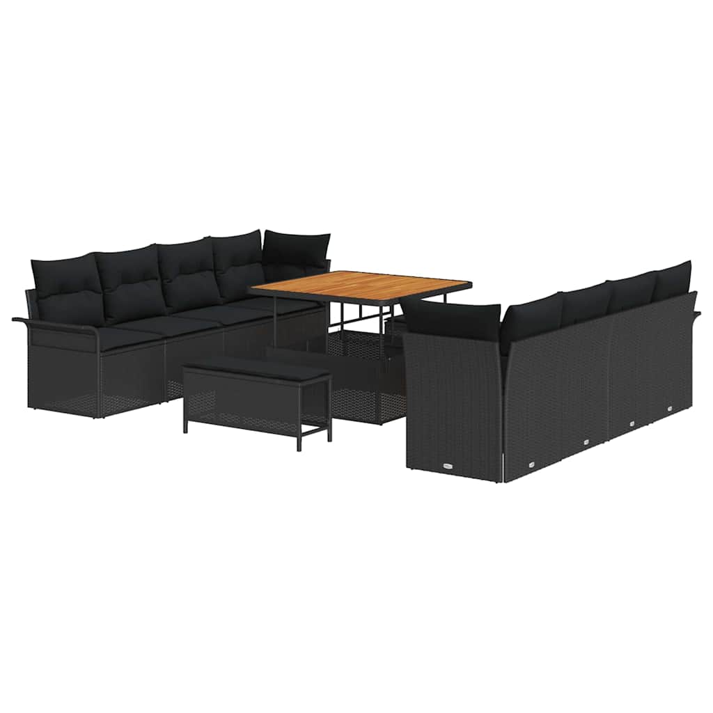 Gartensofa-set mit Kissen 11 pcs Schwarz Poly-Rattan
