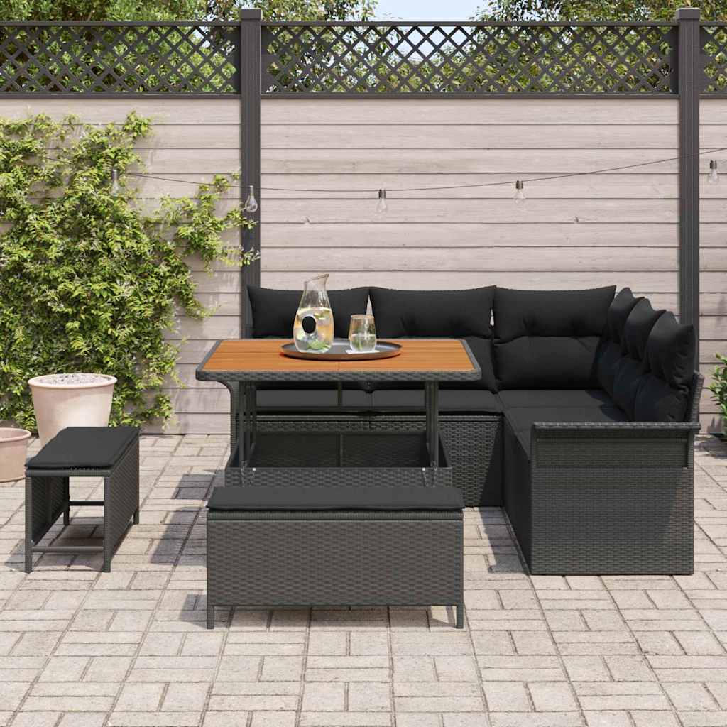 Gartensofa-set mit Kissen 8 pcs Schwarz Poly-Rattan