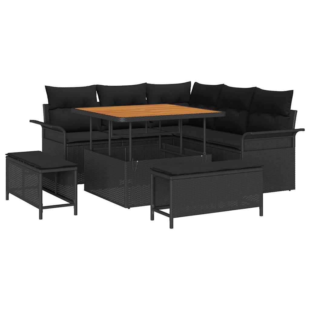 Gartensofa-set mit Kissen 8 pcs Schwarz Poly-Rattan