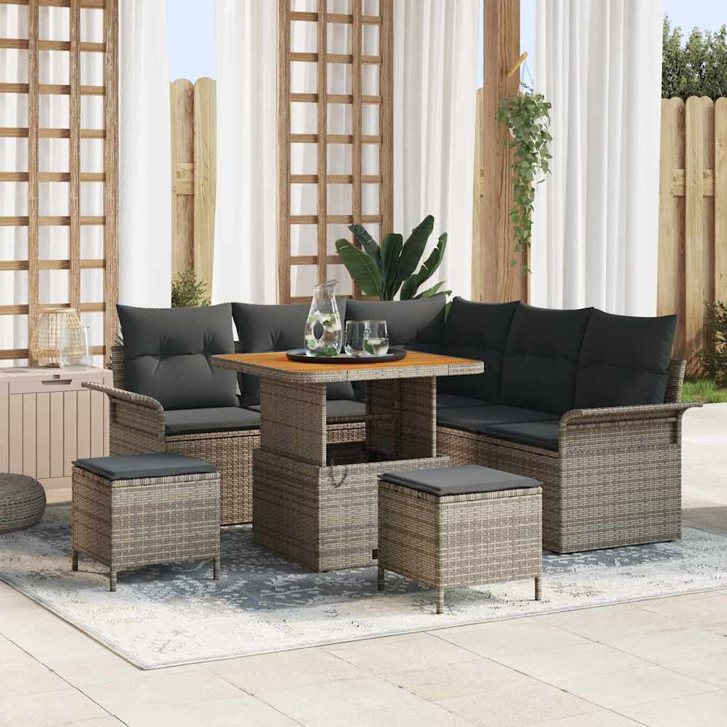 Gartensofa-set mit Kissen 8 pcs Grau Poly-Rattan